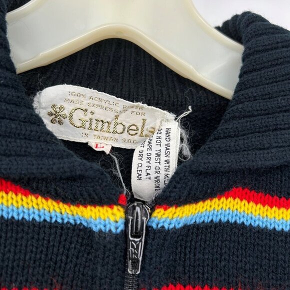 VINTAGE GIMBELS LATIN AMERICAN FIGURE RAINBOW ZIPPERED SWEATER - L - Picture 3 of 4